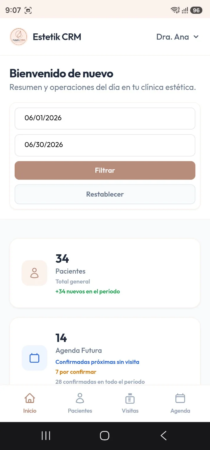 Dashboard móvil con filtros