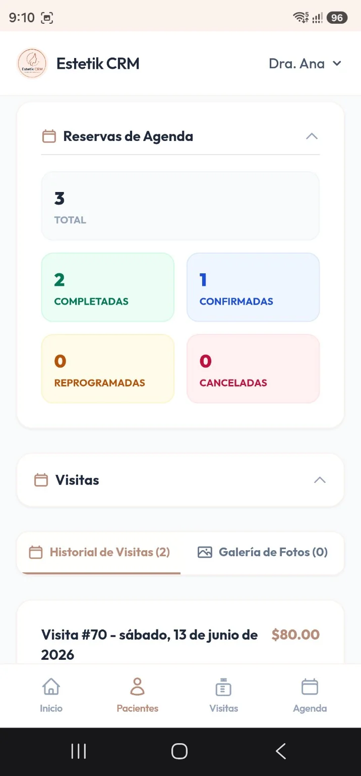 Reservas de agenda en Estetik CRM